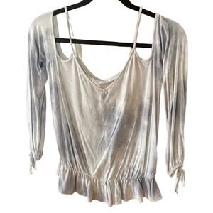 American Eagle AEO Soft & Sexy Gray White Tie Dye Cold Shoulder Top Size Medium